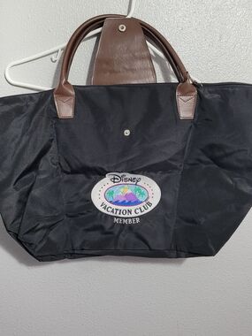 Disney Black Tote with Brown Handles and Vacation Club Patch